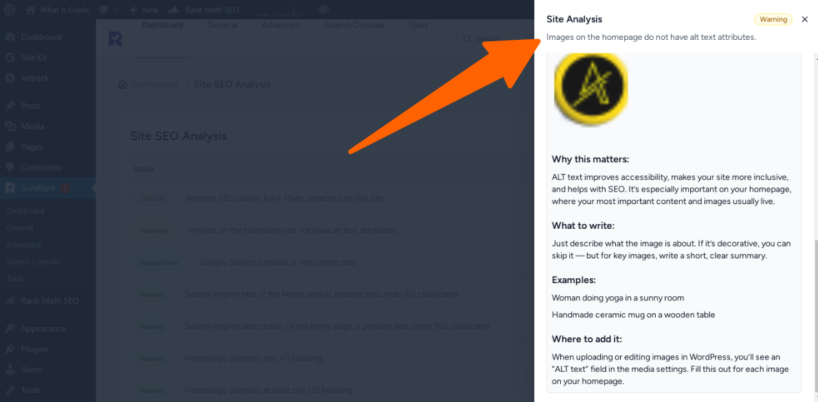 02. Images on the homepage do not have alt text attributes - site seo analyzer in sure rank issue