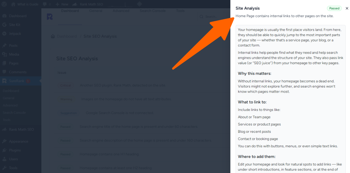 08. Home Page contains internal links to other pages on the site - site seo analyzer in sure rank