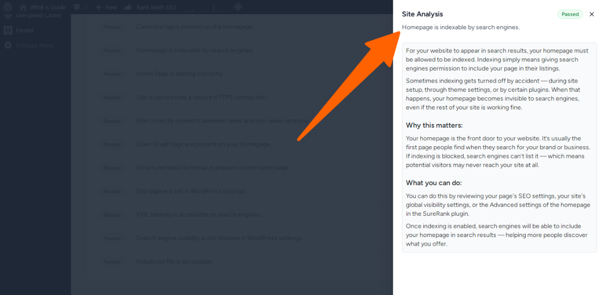 10. Homepage is indexable by search engines - site seo analyzer in sure rank