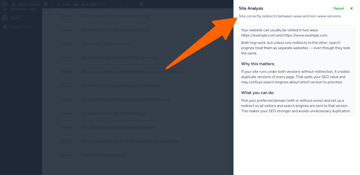 13. Site correctly redirects between www and non-www versions - site seo analyzer in sure rank