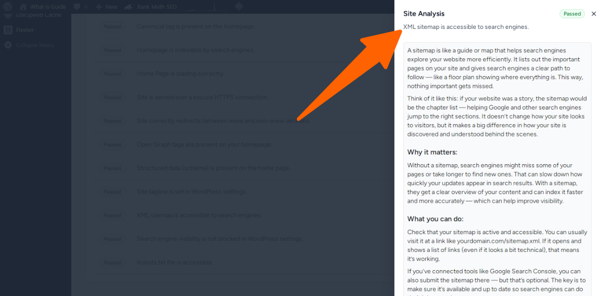 17. XML sitemap is accessible to search engines - site seo analyzer in sure rank