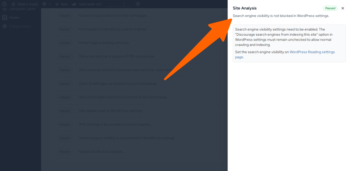 18. Search engine visibility is not blocked in WordPress settings - site seo analyzer in sure rank