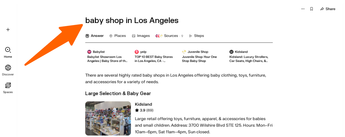 Baby shop in los Angeles - Perplexity Ai search engine optimization