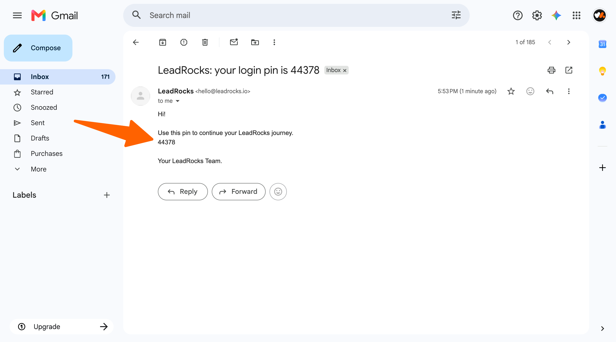 get pin on gmail for LeadsRock Account - Get Email From LinkedIn Free