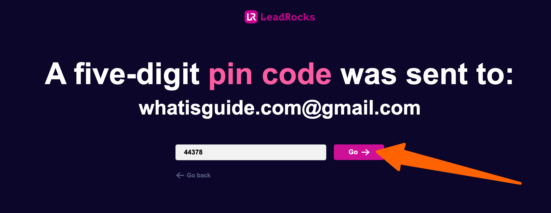 Enter pin on LeadsRock Account - Get Email From LinkedIn Free