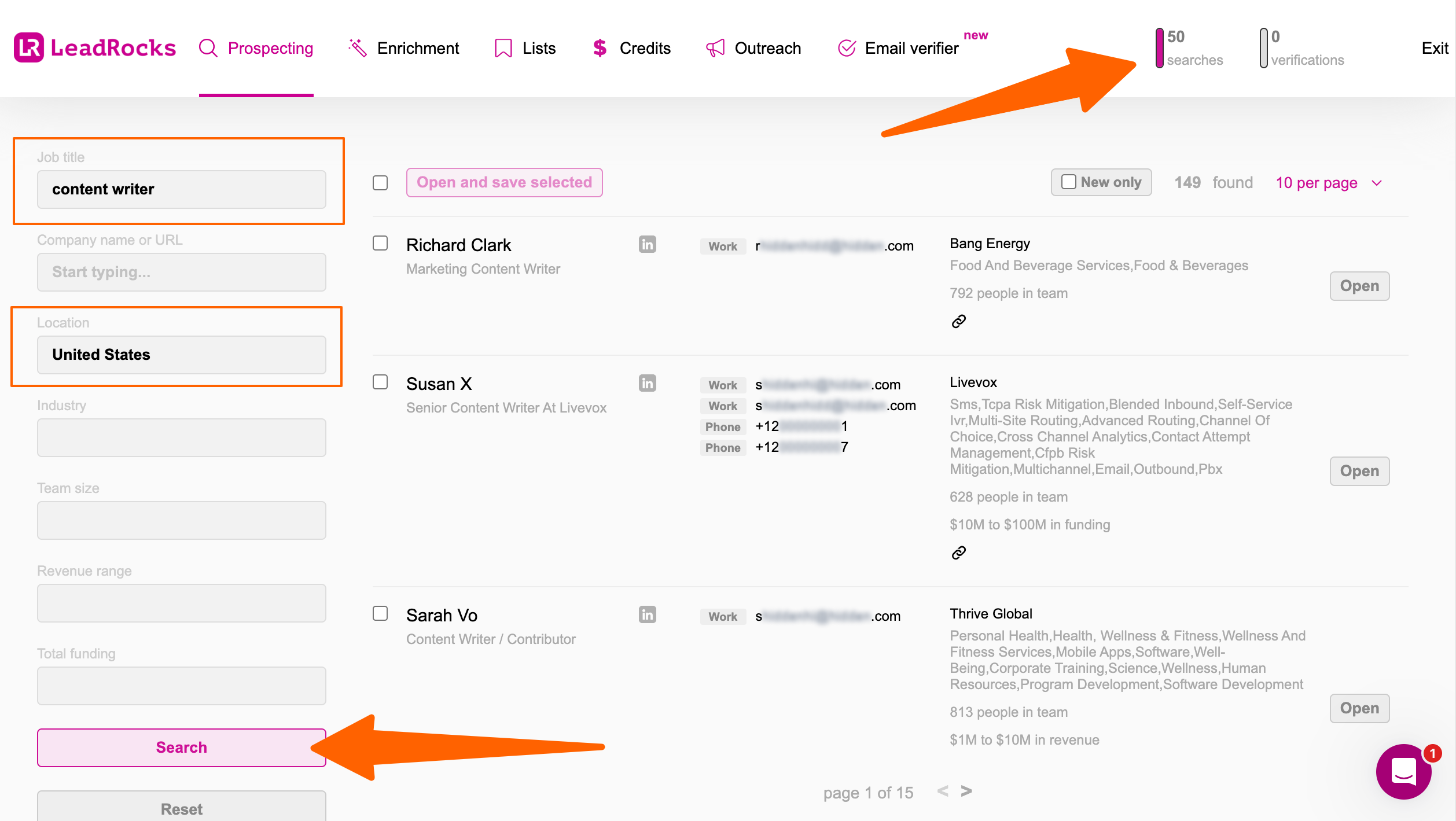 Prospecting on LeadsRock - Get Email From LinkedIn Free